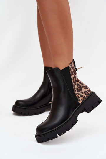 aquecimento Botas femininas Ze cor douradam Detalem com padrões de pele de leopardo cor preta Calista 2
