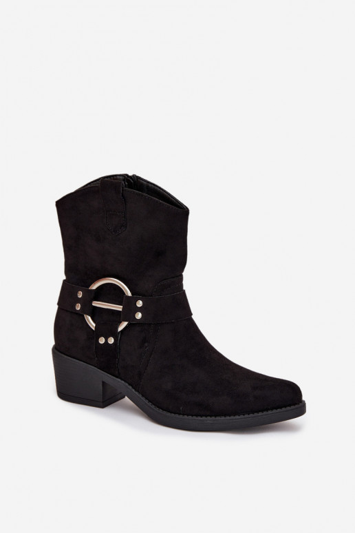 botas estilo coParaboy Feminino com salto Com decorações Detalem cor preta Halivine