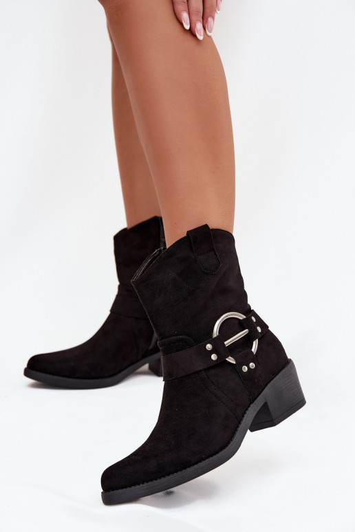 botas estilo coParaboy Feminino com salto Com decorações Detalem cor preta Halivine