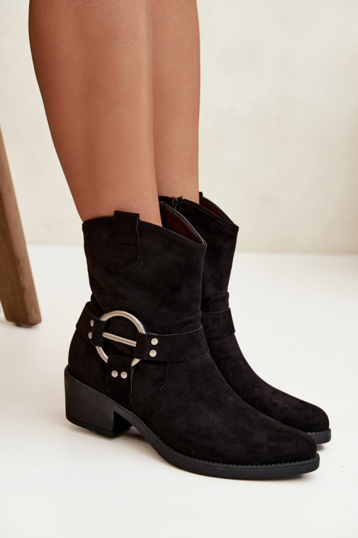 botas estilo coParaboy Feminino com salto Com decorações Detalem cor preta Halivine