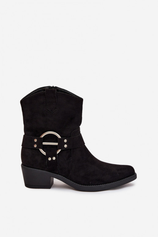 botas estilo coParaboy Feminino com salto Com decorações Detalem cor preta Halivine