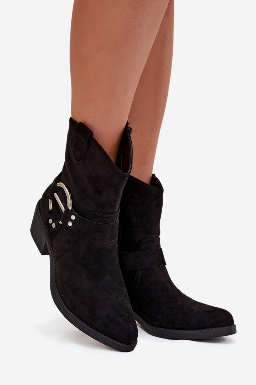 botas estilo coParaboy Feminino com salto Com decorações Detalem cor preta Halivine