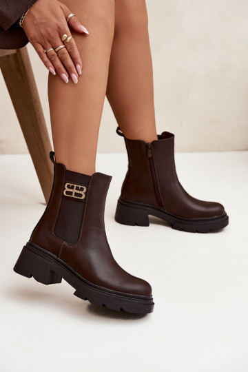 botas elegantes Feminino Ze cor douradam Detalem aquecimento cor marrom Serene