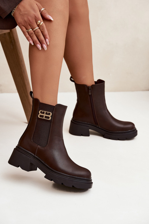 botas elegantes Feminino Ze cor douradam Detalem aquecimento cor marrom Serene