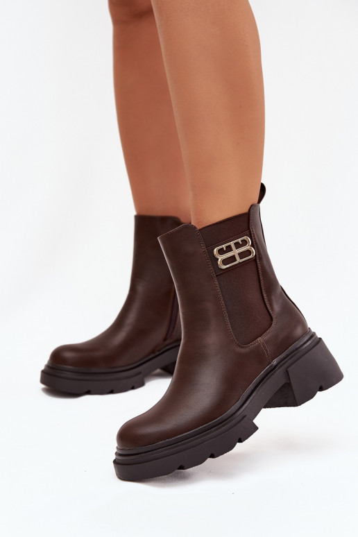 botas elegantes Feminino Ze cor douradam Detalem aquecimento cor marrom Serene