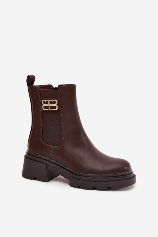 botas elegantes Feminino Ze cor douradam Detalem aquecimento cor marrom Serene