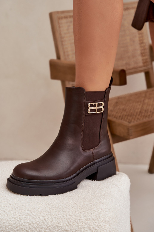 botas elegantes Feminino Ze cor douradam Detalem aquecimento cor marrom Serene
