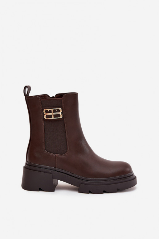 botas elegantes Feminino Ze cor douradam Detalem aquecimento cor marrom Serene
