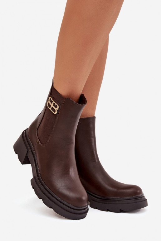 botas elegantes Feminino Ze cor douradam Detalem aquecimento cor marrom Serene