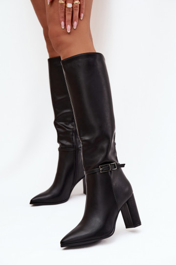 Botas quentes com salto com fivelas cor preta Fionelle 2