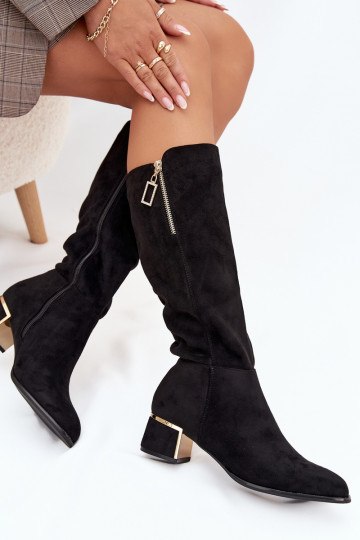 botas femininas com saltode camurça ecológicau cor preta Lyvienne