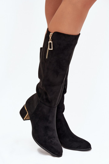 botas femininas com saltode camurça ecológicau cor preta Lyvienne 2