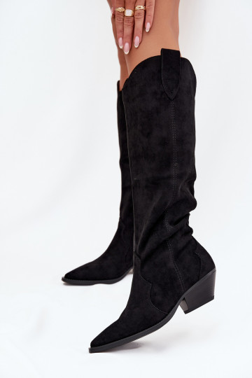 aquecimento botas estilo vaqueiro com saltode camurça ecológicau cor preta Jovianne 2