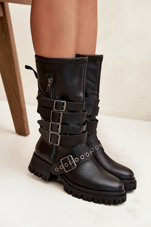 aquecimento botas femininas com listras I com fivelasmi cor preta Ivaline aquecimento botas femininas com listras I com fivelasmi cor preta Ivaline