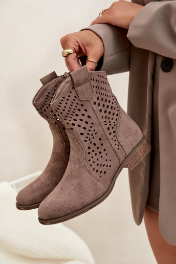 Botas a céu aberto Feminino com salto largo bege Amisna