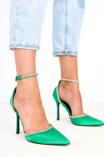 Sapatos verdes de cetim com zircônias fechados no tornozelo Zizia