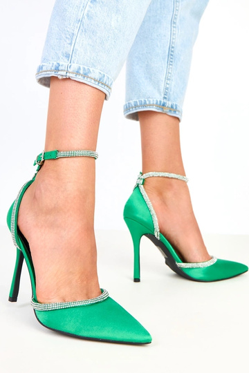 Sapatos verdes de cetim com zircônias fechados no tornozelo Zizia 2