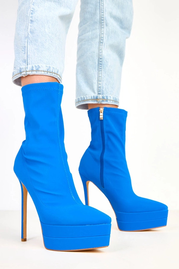 Botins azuis de cetim com salto e plataforma Ramla