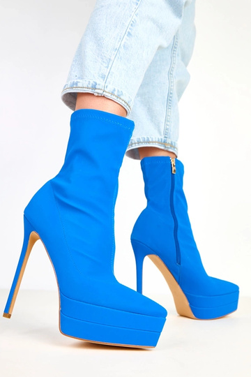 Botins azuis de cetim com salto e plataforma Ramla 2