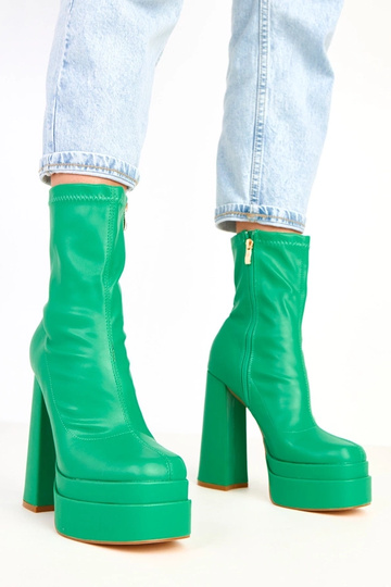 Yasmin botins verdes com coluna robusta e plataforma