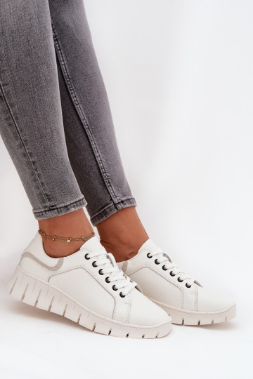 Vinceza 41493 sapatos femininos de couro com cadarços na cor branca