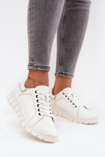 Vinceza 41493 sapatos femininos de couro com cadarços na cor branca 2