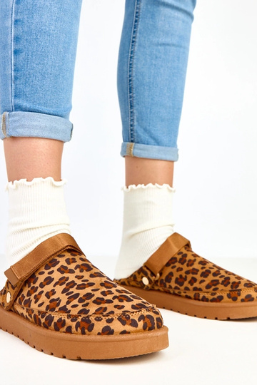 Miluska pantufas com estampa de leopardo com velcro