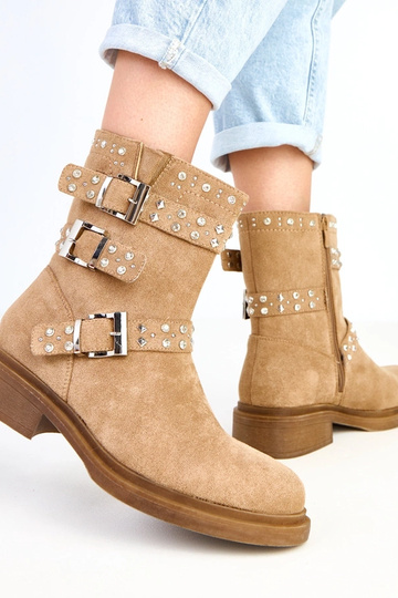 Botins marrons com zircônios de salto baixo Brosca