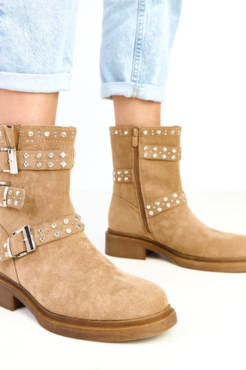 Botins marrons com zircônios de salto baixo Brosca 2