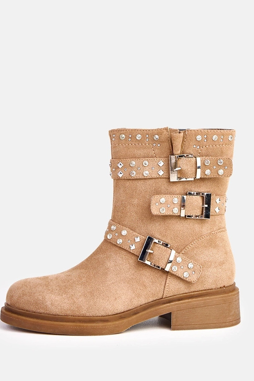 Botins marrons com zircônios de salto...