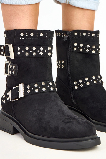 Botins pretos com zircônios de salto baixo Brosca 2