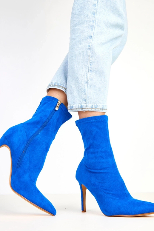 Botins azuis de camurça de salto alto...