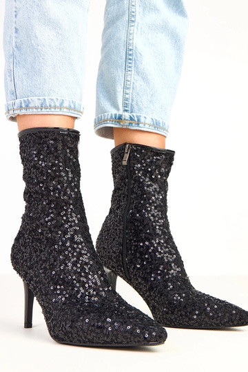 Botins pretos com acabamento em glitter de salto alto Venda