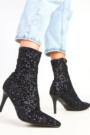 Botins pretos com acabamento em glitter de salto alto Venda 2