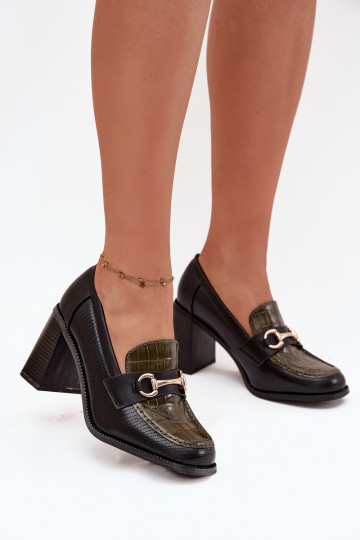 Sapatos femininos com saltos e detalhes dourados na cor verde e preta Novella 2