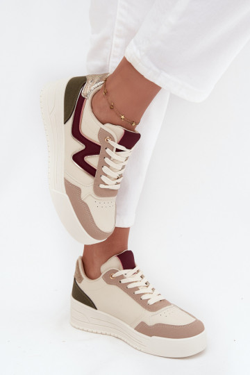 Sapatos femininos de estilo esportivo com plataforma e detalhes dourados, cor areia, Zalvra