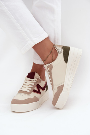 Sapatos femininos de estilo esportivo com plataforma e detalhes dourados, cor areia, Zalvra 2