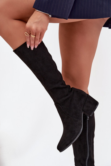 botas femininas De salto baixo de camurça ecológicaoParae Sergio Leone KZ212 cor preta