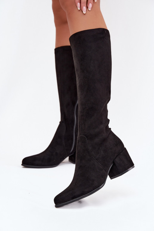 botas femininas De salto baixo de camurça ecológicaoParae Sergio Leone KZ212 cor preta botas femininas De salto baixo de camurça ecológicaoParae Sergio Leone KZ212 cor preta