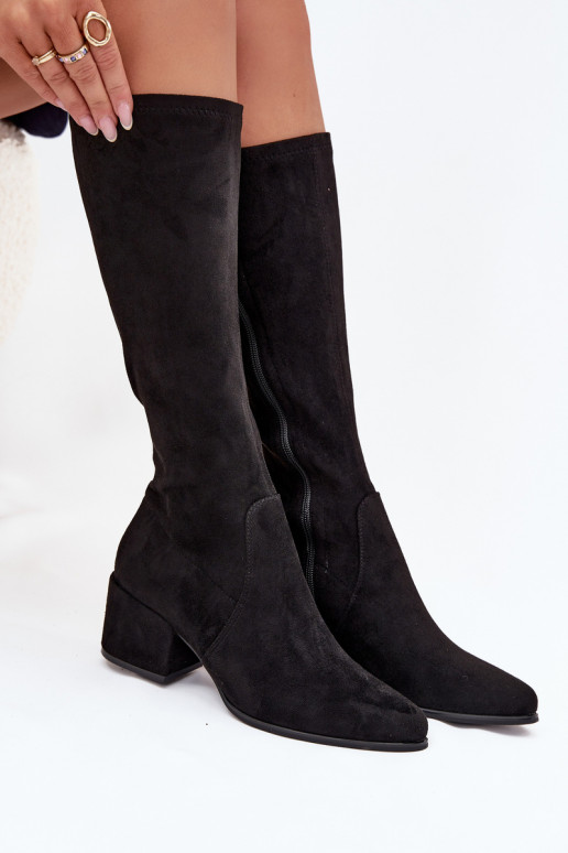 botas femininas De salto baixo de camurça ecológicaoParae Sergio Leone KZ212 cor preta botas femininas De salto baixo de camurça ecológicaoParae Sergio Leone KZ212 cor preta