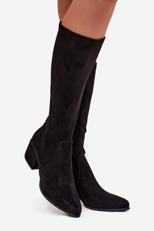botas femininas De salto baixo de camurça ecológicaoParae Sergio Leone KZ212 cor preta botas femininas De salto baixo de camurça ecológicaoParae Sergio Leone KZ212 cor preta