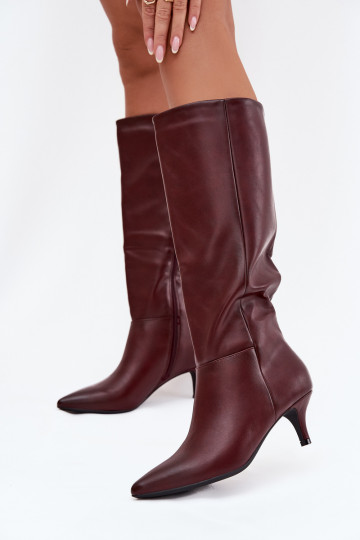 botas femininas Habilitado Baixoj Szpilce aquecimento de couro ecológico Borgonha Tem que serrcellia 2