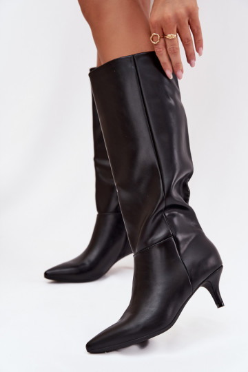 botas femininas Habilitado Baixoj Szpilce aquecimento de couro ecológico cor preta Tem que serrcellia