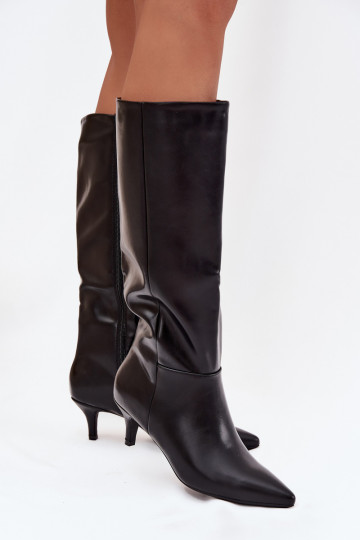 botas femininas Habilitado Baixoj Szpilce aquecimento de couro ecológico cor preta Tem que serrcellia 2