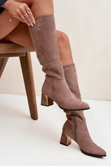 botas femininas com salto Ze cor douradam Elemento bege Nivarae