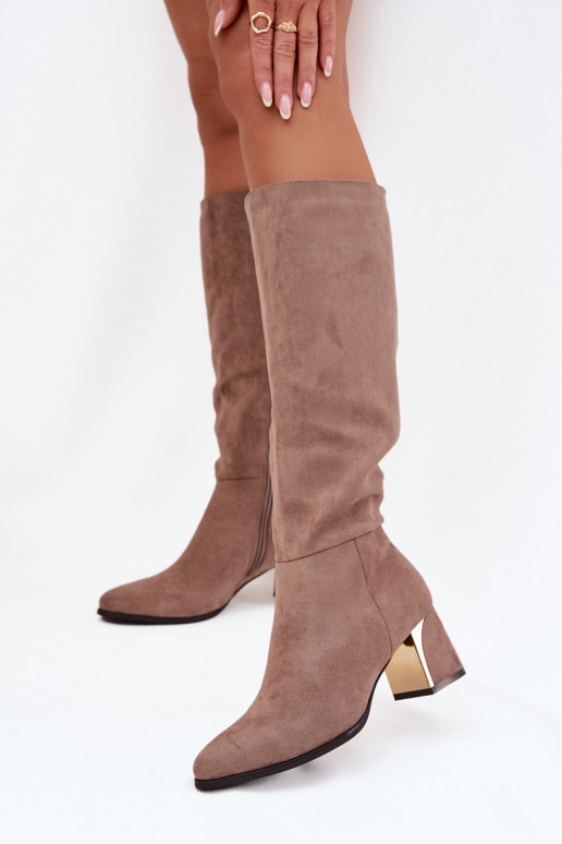 botas femininas com salto Ze cor douradam Elemento bege Nivarae