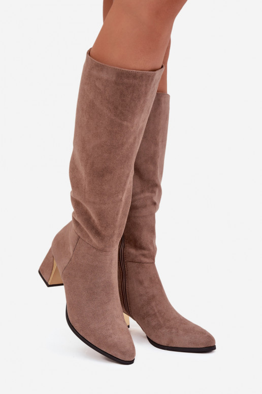 botas femininas com salto Ze cor douradam Elemento bege Nivarae