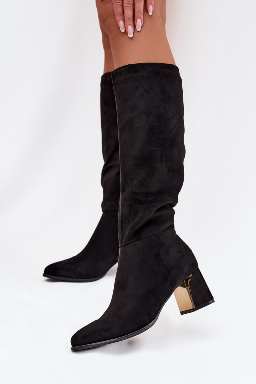 botas femininas com salto Ze cor douradam Elemento cor preta Nivarae