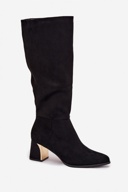 botas femininas com salto Ze cor douradam Elemento cor preta Nivarae