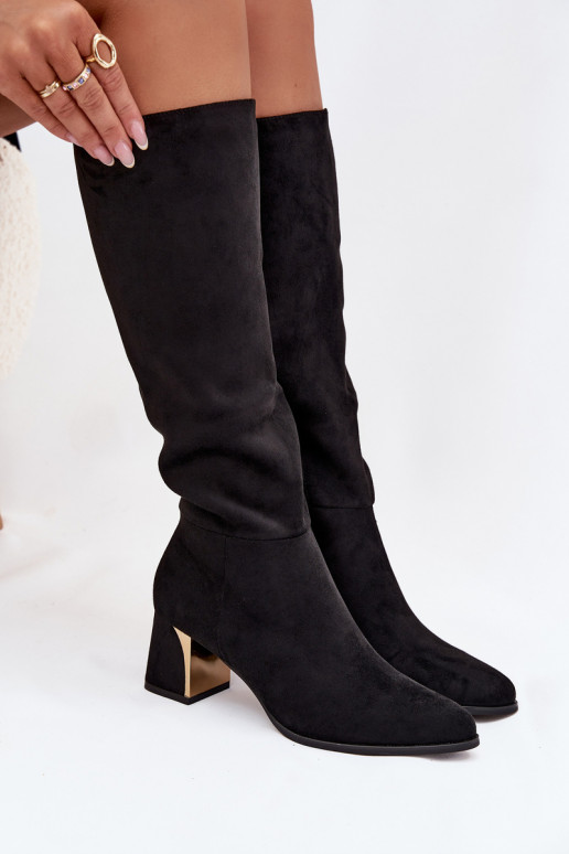 botas femininas com salto Ze cor douradam Elemento cor preta Nivarae